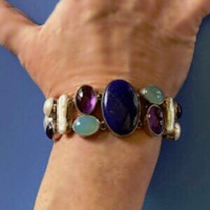 Sterling Silver Statement Bracelet with Semi-Precious Stones - New!
